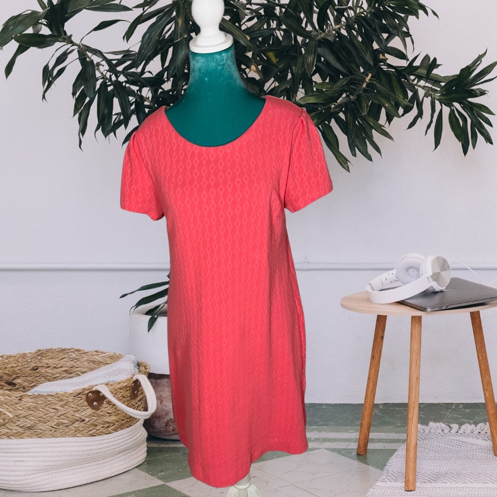 Maeve Textured Geometric Coral Mod Dress